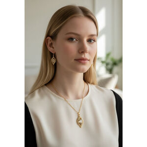MONET Gold Tone Crystal Necklace & Earring Box Set
